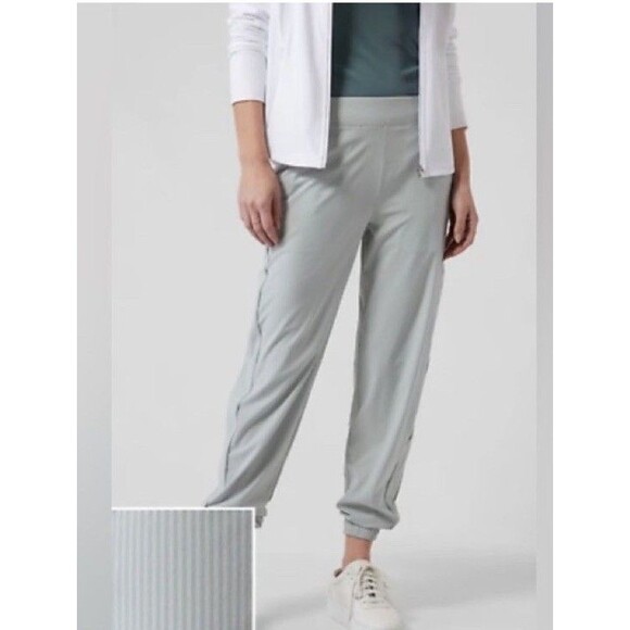 ATHLETA Brooklyn Jogger Women 12 Sage Green Stripe Lightweight Performance Daily - Picture 1 of 10